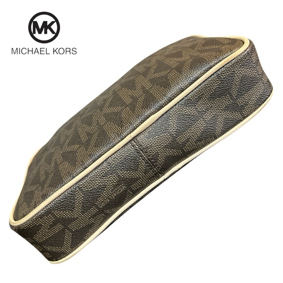 Michael Kors Brown Logo Saffiano Leather‎ Gold Chain Jet Set Crossbody Bag - Picture 4 of 5